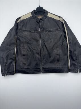 Arizona Jean Co. Leather Moto Jacket Medium– Black w/ Tan & White Stripes, Lined